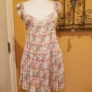 In February knee-length sundress with ruched tiered design and flutter sleeves
